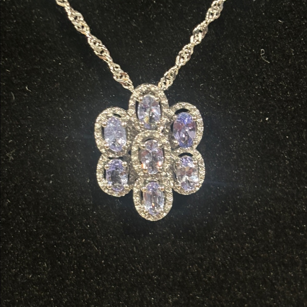Vintage Stauer Tanzanite Cluster Necklace ~ Brand New ~ Never Worn - Picture 1 of 7